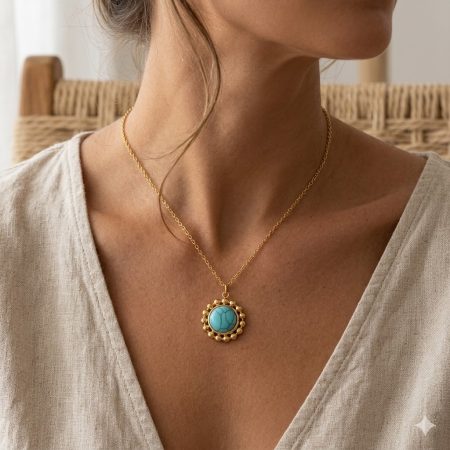 18k Gold Plated Turquoise Pendant with Chain | Tarnish-Free Stainless Steel |