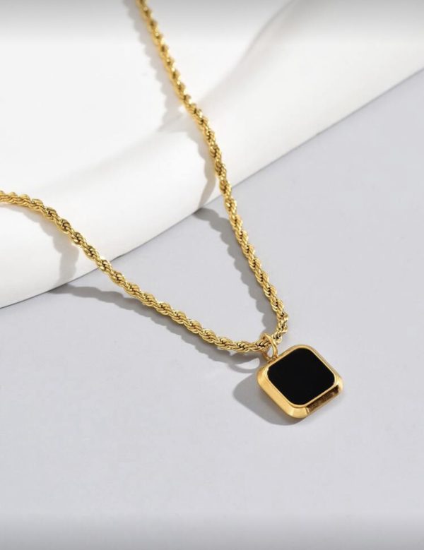 18k Gold Plated Black Pendant with Woven Necklace | Tarnish-Free Stainless Steel |