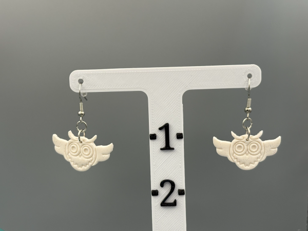 White Sparkly Owl Dangle Earrings