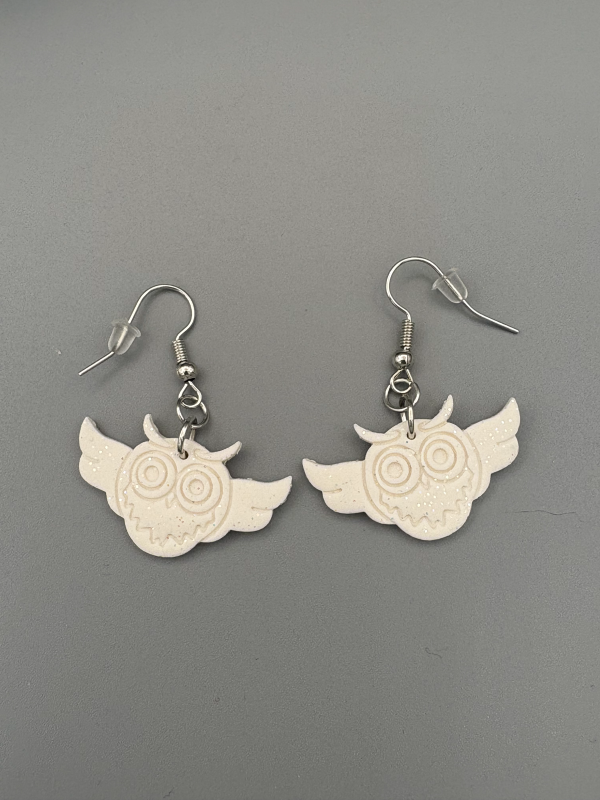 White Sparkly Owl Dangle Earrings
