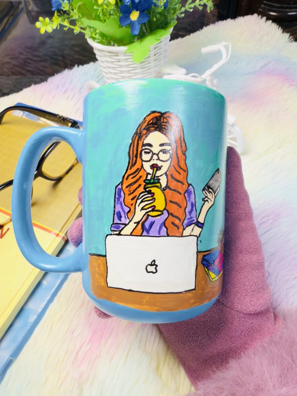Handpainted Social Media Girl Mug