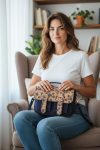 Eggplant color with accent purple flower cork fabric, rose gold hardware, minimalist bag.