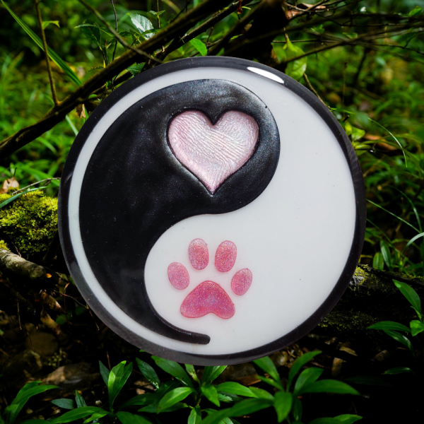 Love, Balance and Connection Yin & Yang Paw Print Coaster