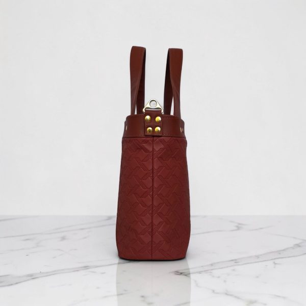 Burgundy Quilted Faux Leather Tote Bag, Gold Hardware, Medium Work Bag