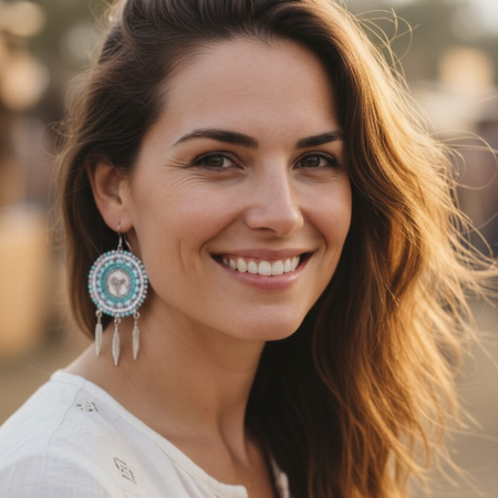 buffalo round earrings on model