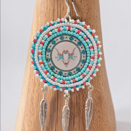 Handmade Indigenous Pastel Floral Buffalo Round Seed Bead Earrings - Native American Beadwork Jewelry