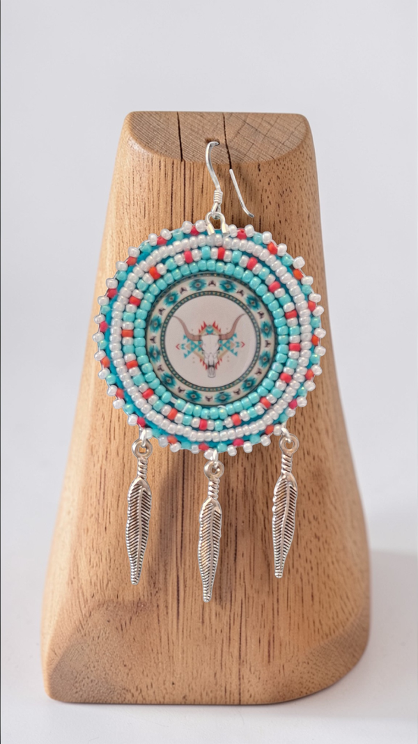 Handmade Indigenous Pastel Floral Buffalo Round Seed Bead Earrings - Native American Beadwork Jewelry