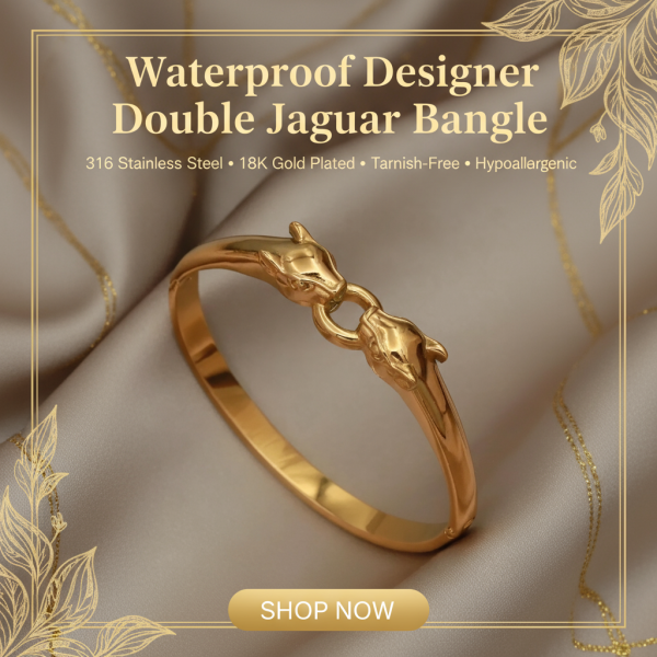 18k Gold Plated Jaguar Bangle | Tarnish-Free Stainless Steel