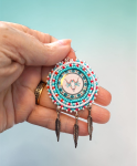 Handmade Indigenous Pastel Floral Buffalo Round Seed Bead Earrings - Native American Beadwork Jewelry