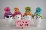 Set of 4 Handknitted Egg Warmers with Pom-Pom Hats - Cute Colorful Easter Egg Cosies