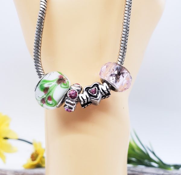 Celebrate Mom: Chunky Silver Bracelet with Pink Crystals