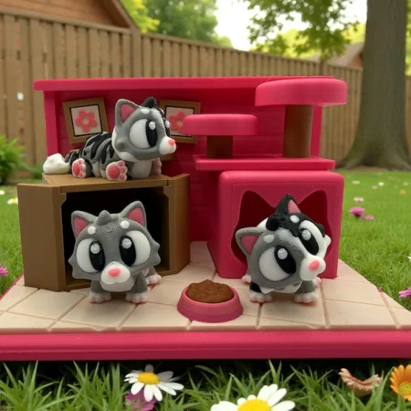 3D Printed Cat Playset Scene | Miniature Furniture & Accessories