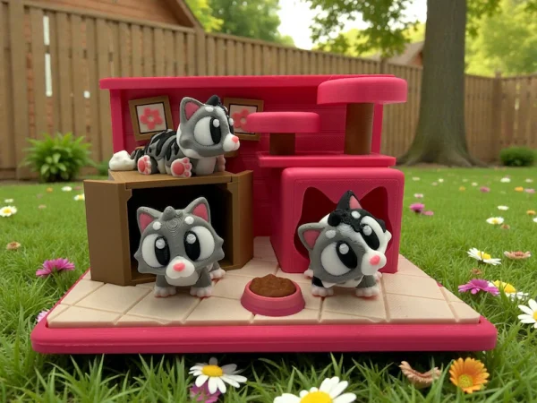 3D Printed Cat Playset Scene | Miniature Furniture & Accessories