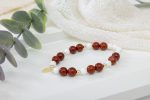 Red Jasper & Magnesite Beaded Bracelet with 14K Gold Beads and Gold Filled Leaf Charm