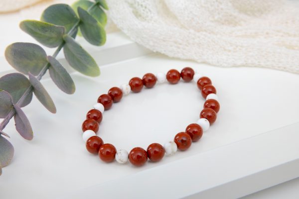 Unisex Red Jasper & White Magnesite Beaded Bracelet