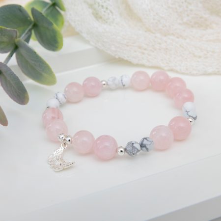 Rose Quartz Bracelet with Sterling Silver Beads & Butterfly Charm