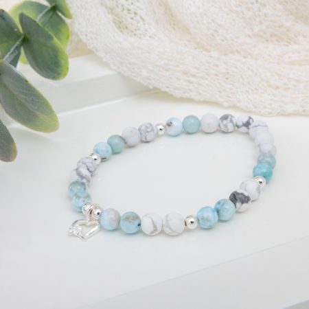 Larimar & White Howlite Bracelet with Sterling Silver Heart