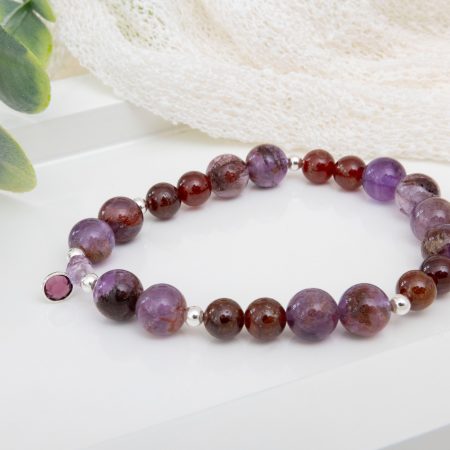 Super 7 & Hessonite Garnet Bracelet with Amethyst Birthstone