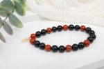 Red Jasper & Onyx Bracelet with 14K Gold-Filled Feather