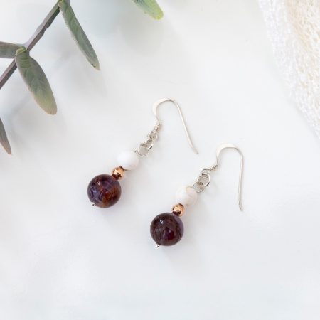Super 7 & White Magnesite Dangle Earrings — Rose Gold‑Filled Accents, Sterling Silver Hooks