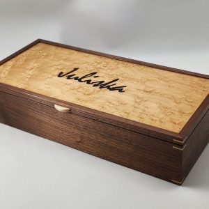 Personalized Large Walnut and Birdseye Maple Veneered Lid with 3 compartments 17"L x 8W x 3.5H