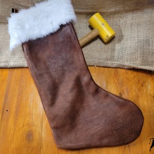 Hand made leather Christmas stocking with faux fleece topping