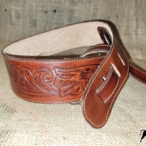 Hand tooled leather guitar strap