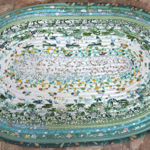 Hand Crafted Jelly Roll Rug Greens 26.5 by 39 inches