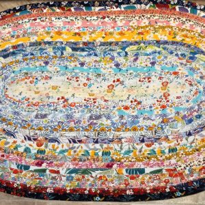 Hand Crafted Oval Jelly Roll Rug Multi Color Floral 23" x 38"