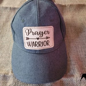 Mens adjustable hat w/ Prayer Warrior leather badge