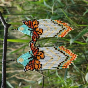 Handmade Beaded Monarch Butterfly Fringe Earrings