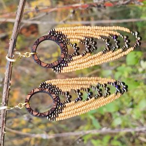 Golden Bronze Beaded Hoop Fringe Earrings