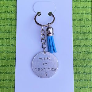 ‘fueled by gratitude’ hand stamped keychain