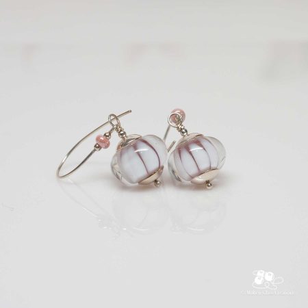 Rosy Pink Striped Glass Earrings
