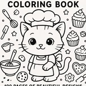 Baker Kitty Coloring Book - 100 Pages of Beautiful Designs - Digital Download