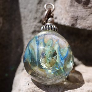 Blue Helix Crystal Necklace – Handmade Glass Art Fantasy Jewellery