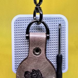 Brown Apple Air Tag Holder with Motorcycle Handcrafted from Premium Quality Veg-Tanned Leather