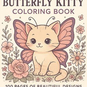 Butterfly Kitty Coloring Book - 100 Pages of Beautiful Designs - Digital Download
