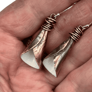 White Calla Lily Earrings - Copper & Enamel Floral Dangles