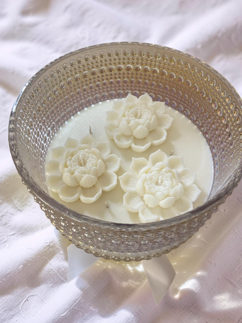 Wedding Party Table, Decorative White Lotus Flowers Centerpiece Candle