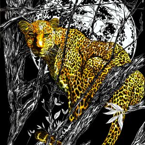 Cheetah in a Tree, Hand drawn Original Wall Art