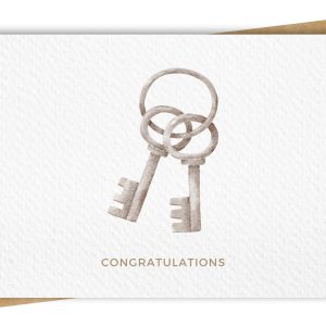 New home greeting card displaying a set of watercolour skeleton keys