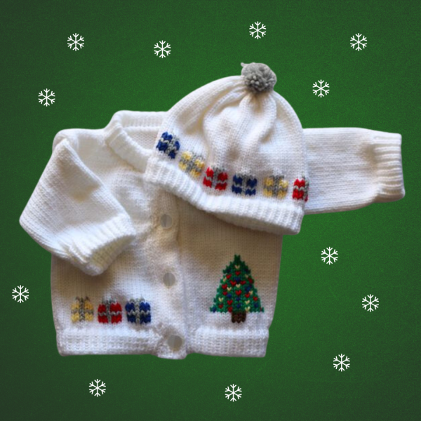 Christmas Tree Baby Sweater, Handmade Knitted Baby Sweater, Personalized Baby Sweater