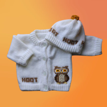 Owl Baby Sweater, Handmade Knitted Baby Sweater, Personalized Baby Sweater