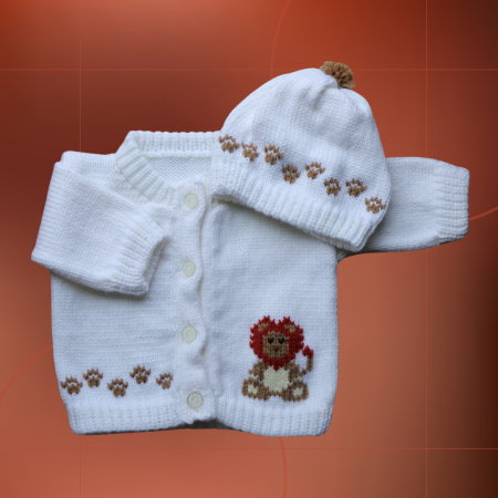 Lion Baby Sweater, Handmade Knitted Baby Sweater, Personalized Baby Sweater