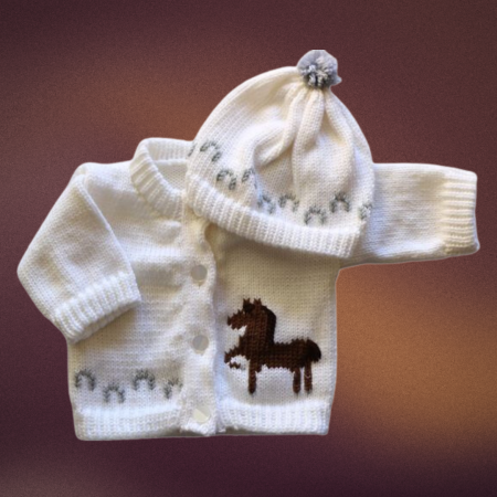 Horse Baby Sweater, Handmade Knitted Baby Sweater, Personalized Baby Sweater