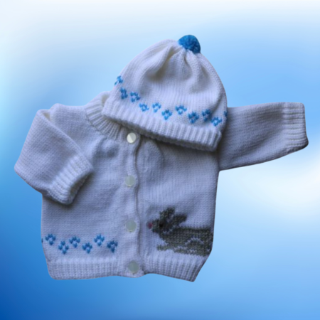 Bunny Grey Baby Sweater, Handmade Knitted Baby Sweater, Personalized Baby Sweater