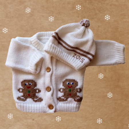 Gingerbread Man Baby Sweater, Handmade Knitted Baby Sweater, Personalized Baby Sweater