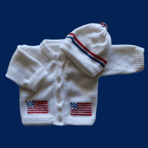 Personalized USA Baby Sweater, Knitted Baby Cardigan, Patriotic Gift, Flag Babys