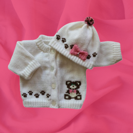 Teddy Bear Baby Sweater, Handmade Knitted Baby Sweater, Personalized Baby Sweater